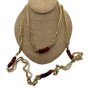 Sophisticate Classic Long Necklace Two Piece Gold Chain Vintage 70s